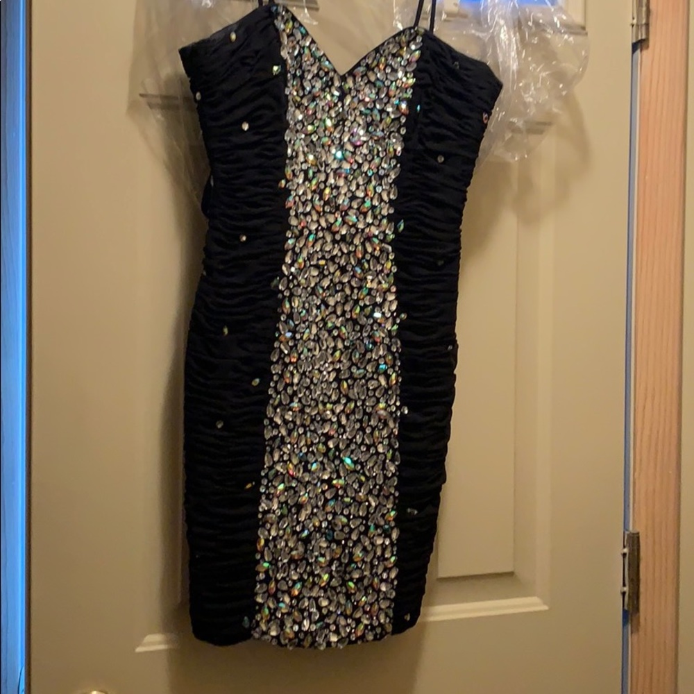 MORI LEE 🖤💎 embellished black dress corset back